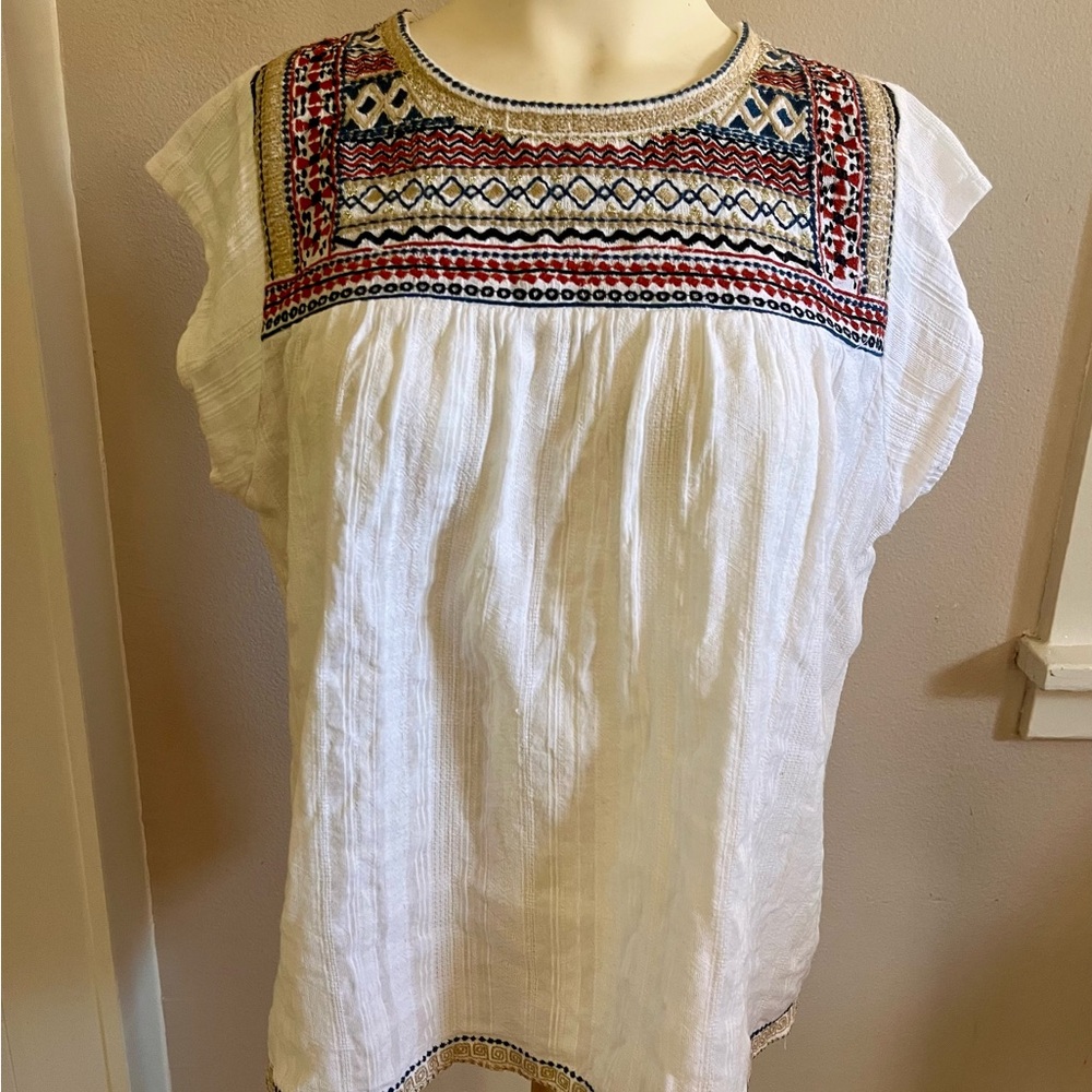 Vibrant Garnet Hill Embroidered Linen Blouse